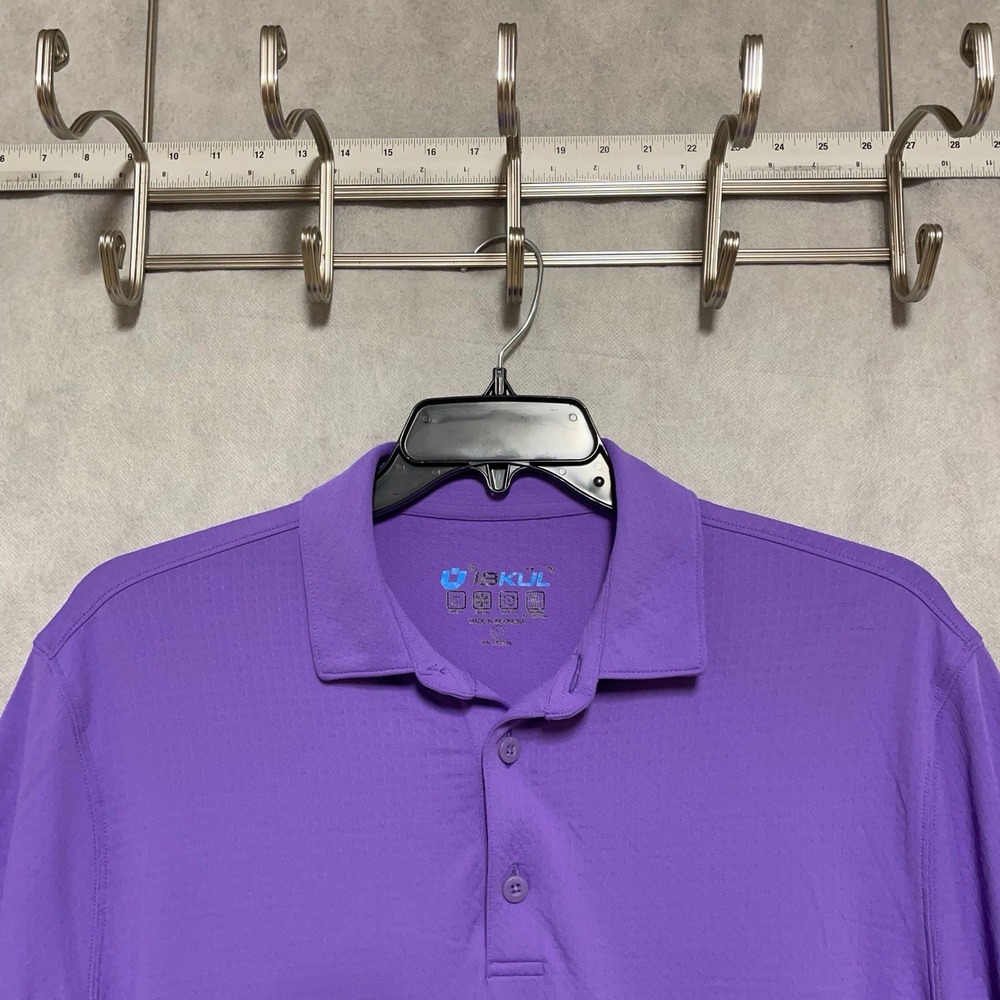 IBKUL Polo Shirt Men L Purple Textured Geometric UPF Quick Dry‎ Golf Performance